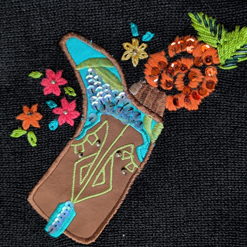 Western Cowboy Boots Sweater Size M Arriviste Vintage Teacher Novelty Whimsy - Picture 15 of 15